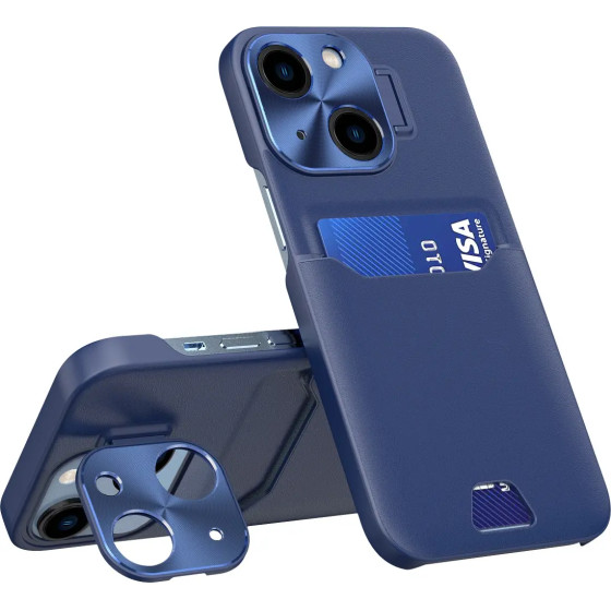 Hurtel Leather Stand Case case for iPhone 14 Plus cover card wallet with stand blue - (Leather Stand Case iPhone 14 Plus Blue)