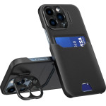Hurtel Leather Stand Case case for iPhone 14 Pro cover card wallet with stand black - (Leather Stand Case iPhone 14 Pro Black)