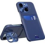 Hurtel Leather Stand Case for iPhone 14 cover card wallet with stand blue - (Leather Stand Case iPhone 14 Blue)