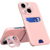 Hurtel Leather Stand Case for iPhone 14 Plus Card Wallet Cover with Stand Pink - (Leather Stand Case iPhone 14 Plus Pink)