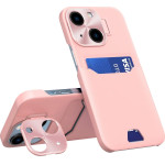 Hurtel Leather Stand Case for iPhone 14 Plus Card Wallet Cover with Stand Pink - (Leather Stand Case iPhone 14 Plus Pink)