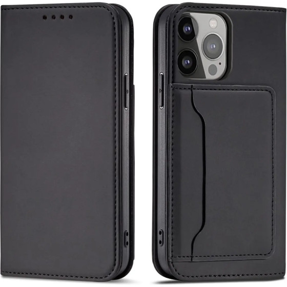 Hurtel Magnet Card Case case for iPhone 14 Pro Max flip cover wallet stand black - (Magnet Card IPHONE 14 PRO MAX BLACK)