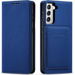 Hurtel Magnet Card Case Case for Samsung Galaxy S22 + (S22 Plus) Pouch Wallet Card Holder Blue - (Magnet Card Samsung S22 PLUS Blue)