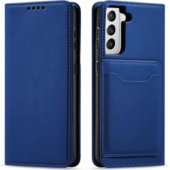 Hurtel Magnet Card Case Case for Samsung Galaxy S22 + (S22 Plus) Pouch Wallet Card Holder Blue - (Magnet Card Samsung S22 PLUS Blue)