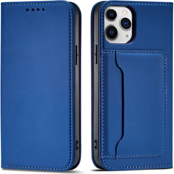 Hurtel Magnet Card Case for iPhone 12 cover card wallet card stand blue - (Magnet Card iPhone 12 Blue)