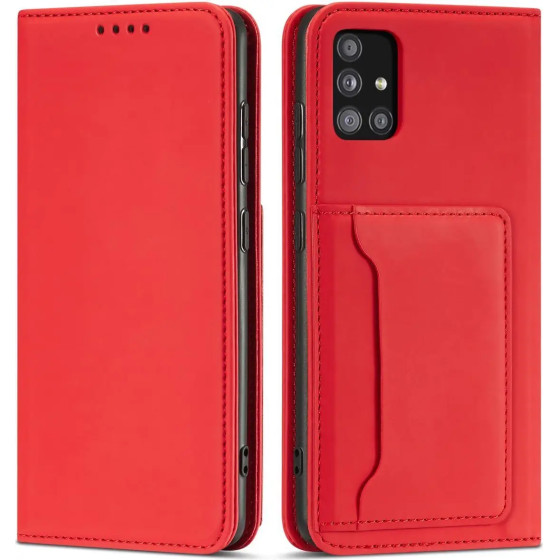 Hurtel Magnet Card Case For Samsung Galaxy A12 5G Pouch Wallet Card Holder Red - (Magnet Card Samsung A12 Red)