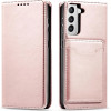 Hurtel Magnet Card Case for Samsung Galaxy S22 + (S22 Plus) Pouch Wallet Card Holder Pink - (Magnet Card Samsung S22 PLUS Pink)