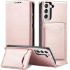 Hurtel Magnet Card Case for Samsung Galaxy S22 + (S22 Plus) Pouch Wallet Card Holder Pink - (Magnet Card Samsung S22 PLUS Pink)