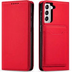 Hurtel Magnet Card Case for Samsung Galaxy S22 + (S22 Plus) Pouch Wallet Card Holder Red - (Magnet Card Samsung S22 PLUS Red)
