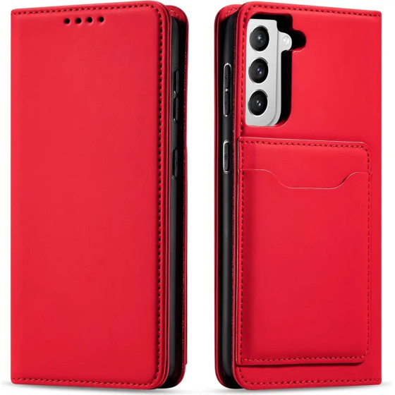 Hurtel Magnet Card Case for Samsung Galaxy S22 + (S22 Plus) Pouch Wallet Card Holder Red - (Magnet Card Samsung S22 PLUS Red)
