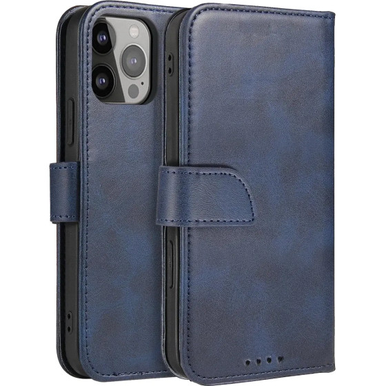 Hurtel Magnet Case elegant case cover with a flap and stand function for iPhone 14 Max blue - (MAGNET CASE IPHONE 14 Plus BLUE)