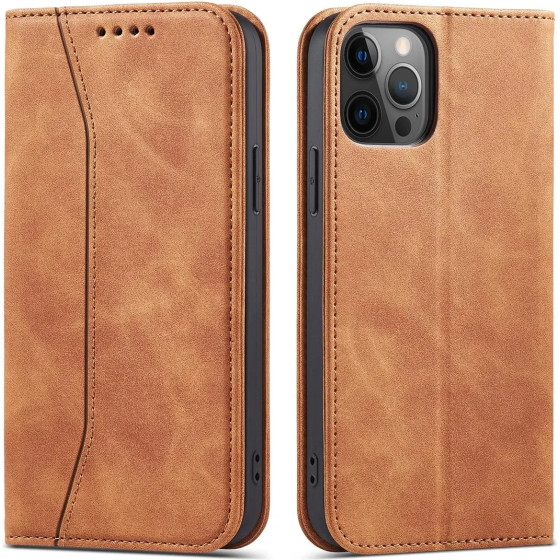 Hurtel Magnet Fancy Case Case for iPhone 12 Pro Max Pouch Wallet Card Holder Brown - (Magnet Fancy iPhone 12 Pro Max Brown)