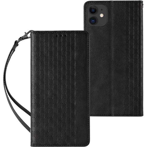 Hurtel Magnet Strap Case for iPhone 13 mini cover wallet + mini lanyard pendant black - (Magnet Strap iPhone 13 Mini Black)