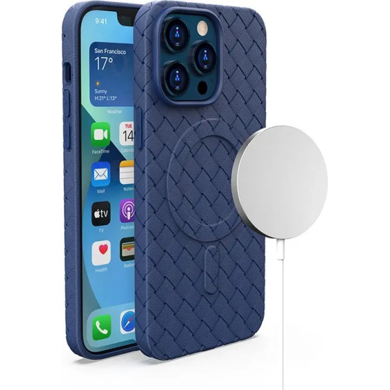 Hurtel MagSafe Woven Case for iPhone 15 Pro - navy blue - (Woven Case iPhone 15 Pro Navy Blue)