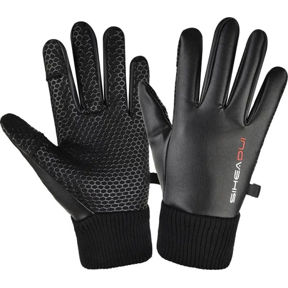 Hurtel Men's insulated, anti-slip telephone gloves - black - (Touchscreen gloves removable fingertips black)