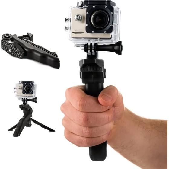 Hurtel Mount with a mini tripod for GoPro SJCAM action cameras black - (Gopro 2in1 holder and tripod)