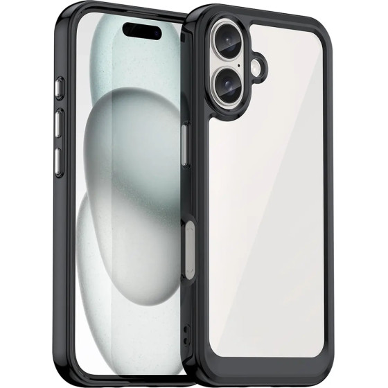 Hurtel Outer Space Case with Gel Frame for iPhone 16 - Black - (Outer Space Case iPhone 16 black)