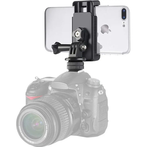 Hurtel Phone/Sports Camera Holder with Adapter - Black - (Cold shoe camera mount)