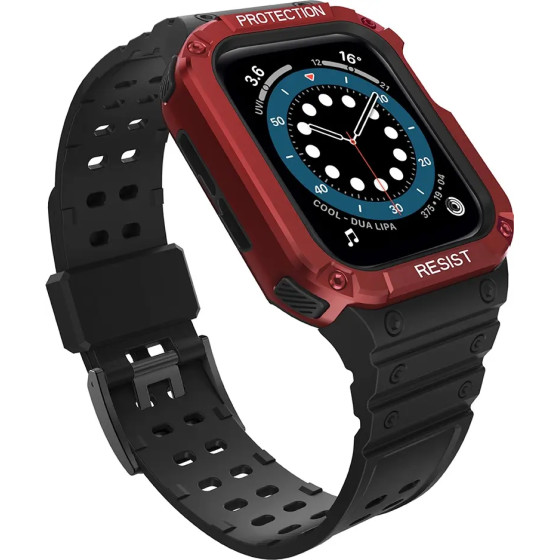 Hurtel Protect Strap Band Apple Watch 9 / 8 / 7 / 6 / 5 / 4 / 3 / 2 / SE / SE2 (41 / 40 / 38mm) Case Armored Cover for Watch Black / Red