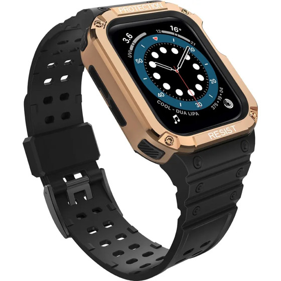 Hurtel Protect Strap Band Case Wristband for Apple Watch 7 / 6 / 5 / 4 / 3 / 2 / SE (45 / 44 / 42mm) Case Armor Watch Cover Black / Rose Gold
