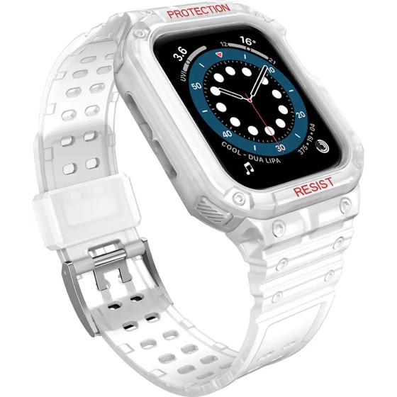 Hurtel Protect Strap Band Case Wristband for Apple Watch 7 / 6 / 5 / 4 / 3 / 2 / SE (45 / 44 / 42mm) Case Armor Watch Cover Transparent