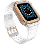 Hurtel Protect Strap Band Case Wristband for Apple Watch 7 / 6 / 5 / 4 / 3 / 2 / SE (45 / 44 / 42mm) Case Armor Watch Cover Transparent / Rose Gold