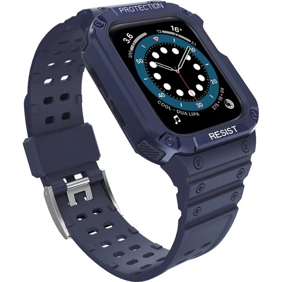 Hurtel Protect Strap Band with Case for Apple Watch 7 / SE (45/44 / 42mm) Case Armored Watch Cover Blue