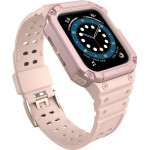 Hurtel Protect Strap Band with Case for Apple Watch 7 / SE (45/44 / 42mm) Case Armored Watch Cover Pink - (Protect Strap Apple iWatch 2/3/4/5/6/SE/7 42/44 Pink/Pink)