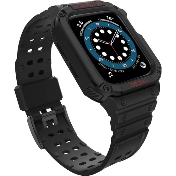 Hurtel Protect Strap Band with Case for Apple Watch 9 / 8 / 7 / 6 / 5 / 4 / 3 / 2 / SE / SE2 (41 / 40 / 38mm) Case Armored Cover for Watch Black