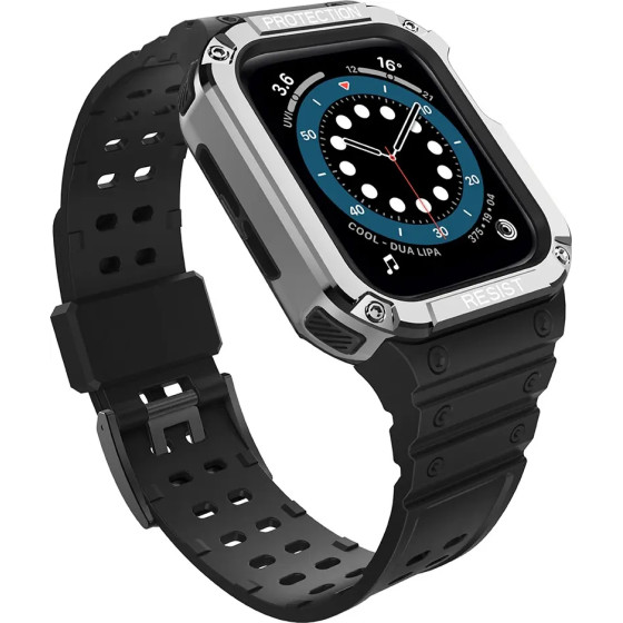 Hurtel Protect Strap Band with Case for Apple Watch 9 / 8 / 7 / 6 / 5 / 4 / 3 / 2 / SE / SE2 (41 / 40 / 38mm) Case Armored Cover for Watch Black / Silver