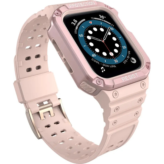 Hurtel Protect Strap Band with Case for Apple Watch 9 / 8 / 7 / 6 / 5 / 4 / 3 / 2 / SE / SE2 (41 / 40 / 38mm) Case Armored Cover for Watch Pink