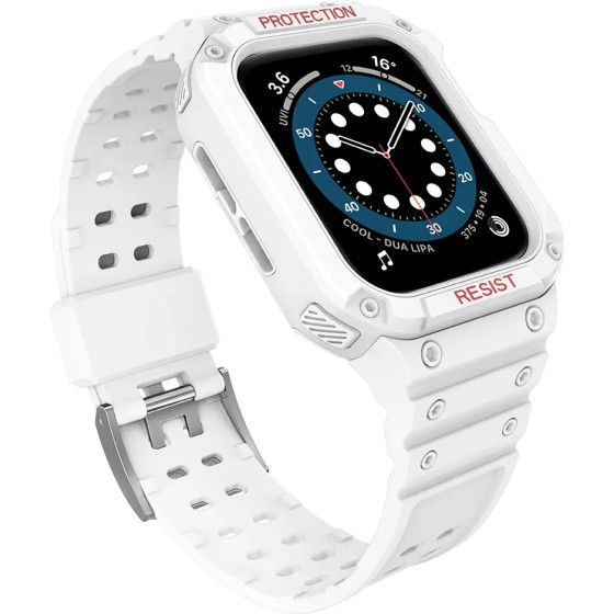 Hurtel Protect Strap Band with Case for Apple Watch 9 / 8 / 7 / 6 / 5 / 4 / 3 / 2 / SE / SE2 (41 / 40 / 38mm) Case Armored Cover for Watch White