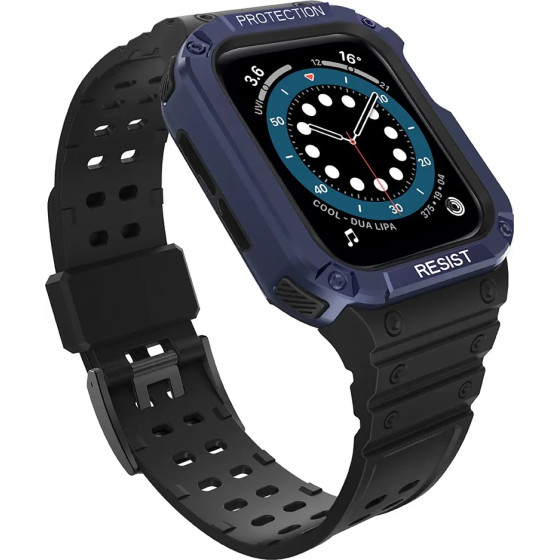 Hurtel Protect Strap Band Wristband with Case for Apple Watch 9 / 8 / 7 / 6 / 5 / 4 / 3 / 2 / SE / SE2 (41 / 40 / 38mm) Case Armored Cover for Watch Black / Blue