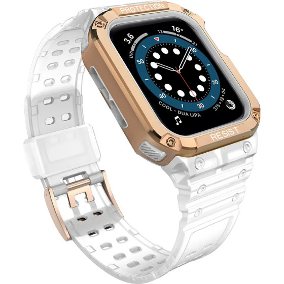 Hurtel Protect Strap Band Wristband with Case for Apple Watch 9 / 8 / 7 / 6 / 5 / 4 / 3 / 2 / SE / SE2 (41 / 40 / 38mm) Case Armored Cover for Watch Transparent / Rose Gold
