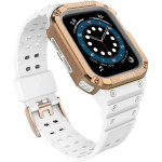 Hurtel Protect Strap Band Wristband with Case for Apple Watch 9 / 8 / 7 / 6 / 5 / 4 / 3 / 2 / SE / SE2 (41 / 40 / 38mm) Case Armored Cover for Watch White / Rose Gold