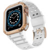 Hurtel Protect Strap Band Wristband with Case for Apple Watch 9 / 8 / 7 / 6 / 5 / 4 / 3 / 2 / SE / SE2 (41 / 40 / 38mm) Case Armored Cover for Watch White / Rose Gold