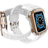 Hurtel Protect Strap Band Wristband with Case for Apple Watch 9 / 8 / 7 / 6 / 5 / 4 / 3 / 2 / SE / SE2 (41 / 40 / 38mm) Case Armored Cover for Watch White / Rose Gold