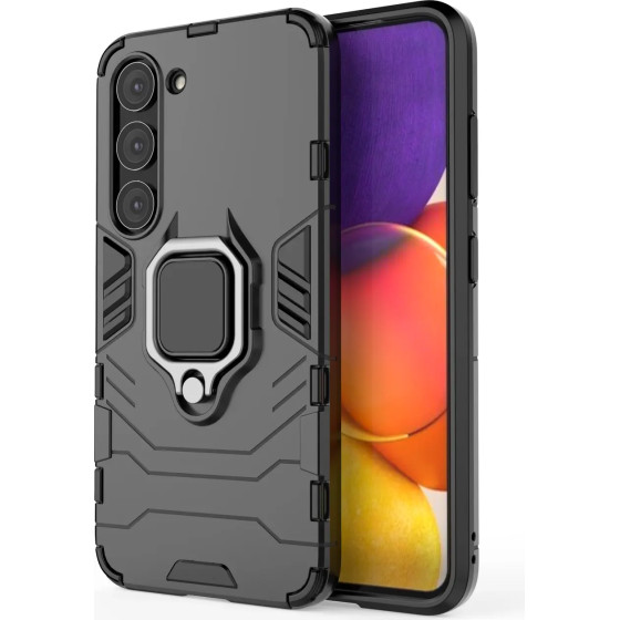 Hurtel Ring Armor case for Samsung Galaxy S23 armored cover magnetic holder ring black - (Ring Armor Samsung S23 Black)