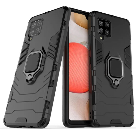 Hurtel Ring Armor Case Kickstand Tough Rugged Cover for Samsung Galaxy A42 5G black - (Ring Armor Samsung Galaxy A42 5G Black)