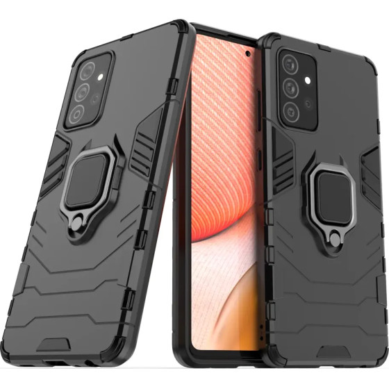 Hurtel Ring Armor Case Kickstand Tough Rugged Cover for Samsung Galaxy A72 4G black - (Ring Armor Samsung A72 5G Black)