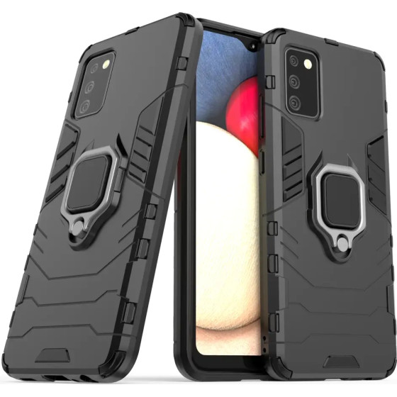 Hurtel Ring Armor tough hybrid case cover + magnetic holder for Samsung Galaxy A03s (166.5) black - (Ring Armor Samsung A03S (166.5) Black)