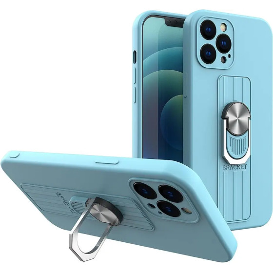 Hurtel Ring Case silicone case with finger grip and stand for iPhone 11 Pro light blue - (Ring Case iPhone 11 Pro Light Blue 10)
