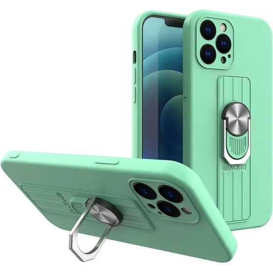Hurtel Ring Case silicone case with finger grip and stand for iPhone 12 mini mint - (Ring Case iPhone 12 Mini Mint 06)