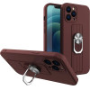Hurtel Ring Case silicone case with finger grip and stand for iPhone 12 Pro Max brown - (Ring Case iPhone 12 Pro Max Coffe 05)