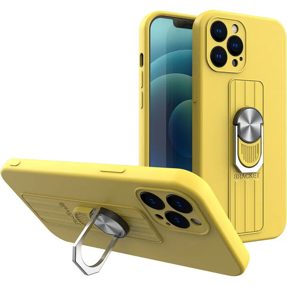 Hurtel Ring Case silicone case with finger grip and stand for iPhone 12 Pro Max yellow - (Ring Case iPhone 12 Pro Max Yellow 09)