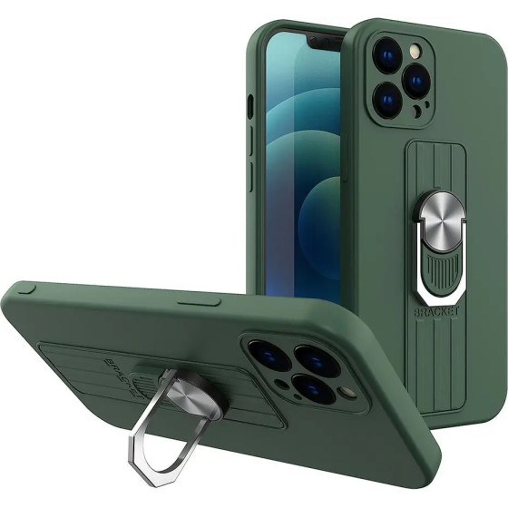 Hurtel Ring Case silicone case with finger grip and stand for Samsung Galaxy A22 4G dark green - (Ring Case Samsung A22 4G Dark Green 03)