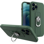 Hurtel Ring Case silicone case with finger grip and stand for Samsung Galaxy A42 5G dark green - (Ring Case Samsung A42 5G Dark Green 03)