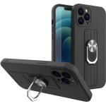 Hurtel Ring Case silicone case with finger grip and stand for Samsung Galaxy A72 4G black - (Ring Case Samsung A72 4G Black 01)