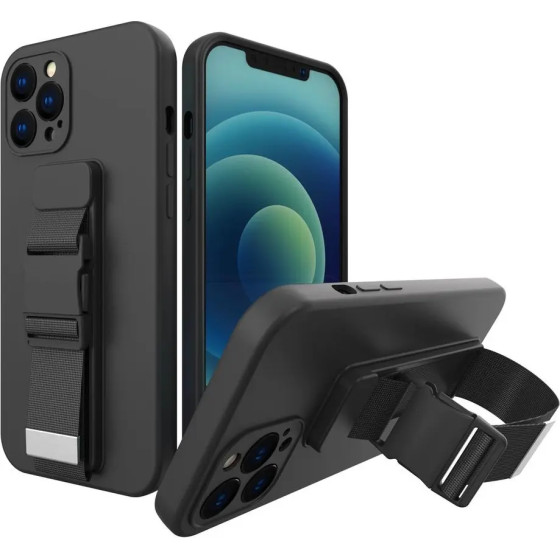 Hurtel Rope case gel case with a chain lanyard bag lanyard iPhone 12 mini black - (Rope Case iPhone 12 Mini Black 01)
