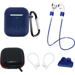 Hurtel Set of AirPods 2 / AirPods 1 silicone case + case / ear hook / neck strap / watch strap holder / carabiner - blue - (Airpods 1 / 2 Set Blue)